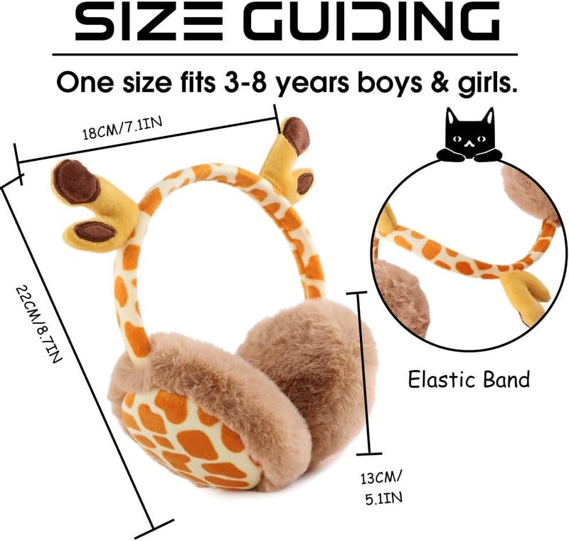 Peecabe Winter Kids Earmuffs Warm Girl Ear Muffs For Toddler Kid Children Earmuff with Cat Ears Girls Ear Warmer (Giraffe) - Image 5